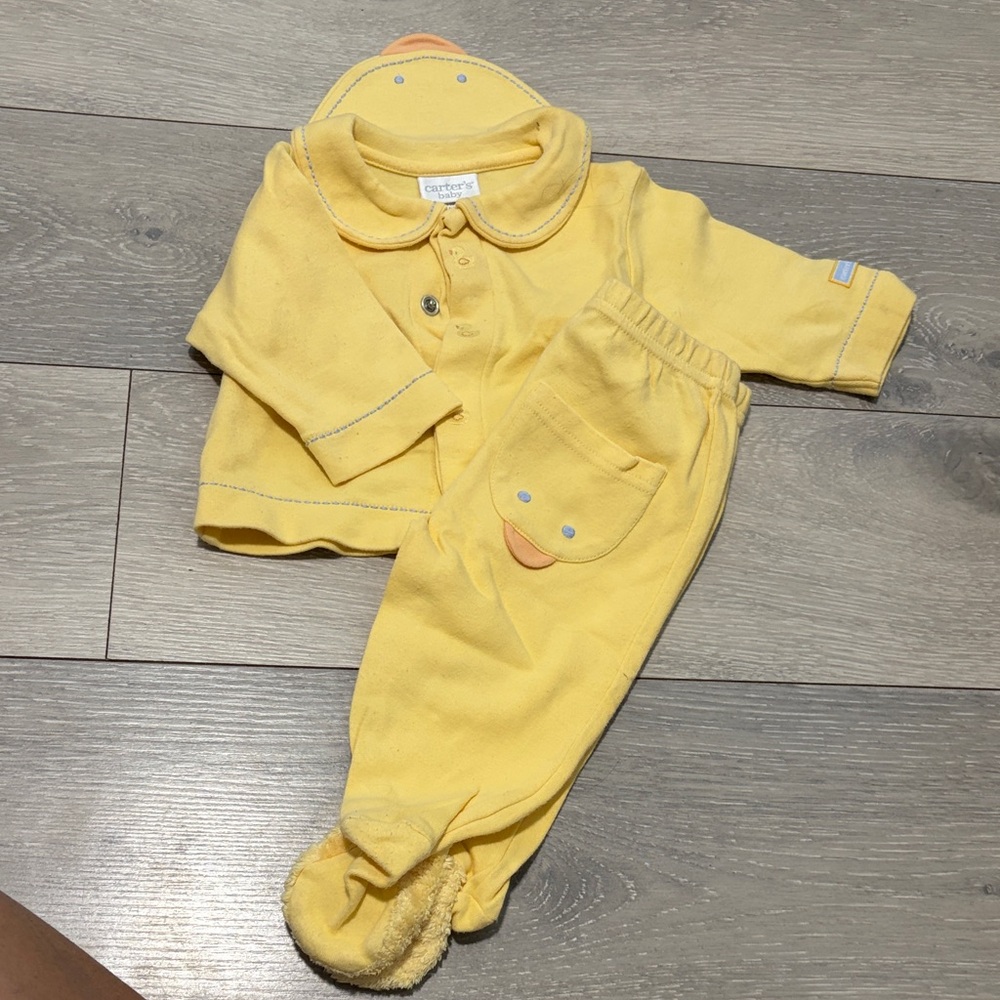 Vintage Carter's Yellow Footed One-Piece Set with Duck Pocket